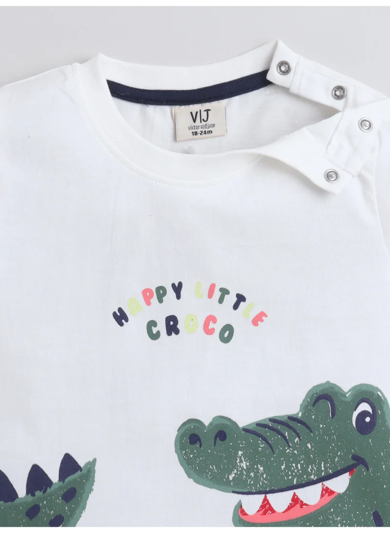 Victor And Jane  Boys Dinosaur Print Cotton T-Shirt & Shorts Set – Summer Daywear for Men | Best Price UAE